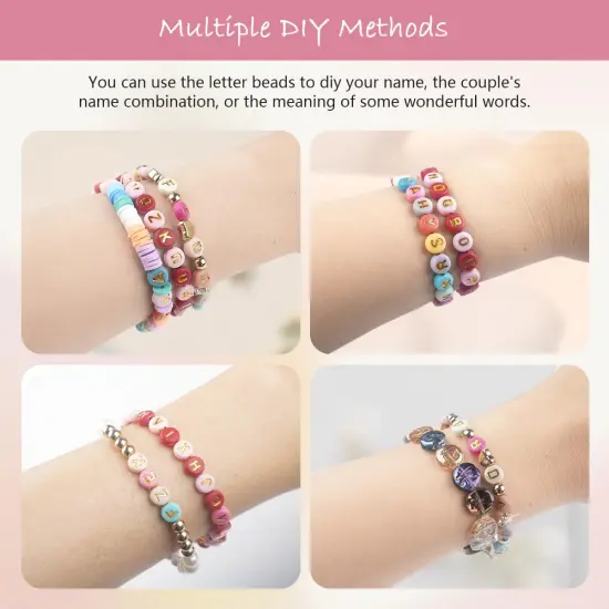 SUTOUG 1000PCS Colourful Letter Beads for Threading, 4 x 7 MM, A-Z White Letter Beads and Colourful Heart Beads, Acrylic Round Beads for Jewellery DIY Making Crafts Bracelets Necklaces Ornaments-Gold {4}