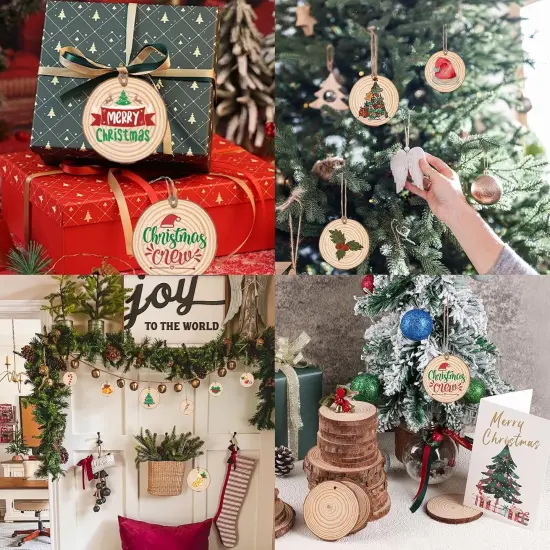 100 Pack Nature Wood Slices for Crafts,2.4-2.8In Unfinished Natural Wood Rounds.Wood Circles Predrilled with Hole and 20m Rope for Wooden Craft Supplies,Painting,Christmas Ornaments,DIY Gifts {6}