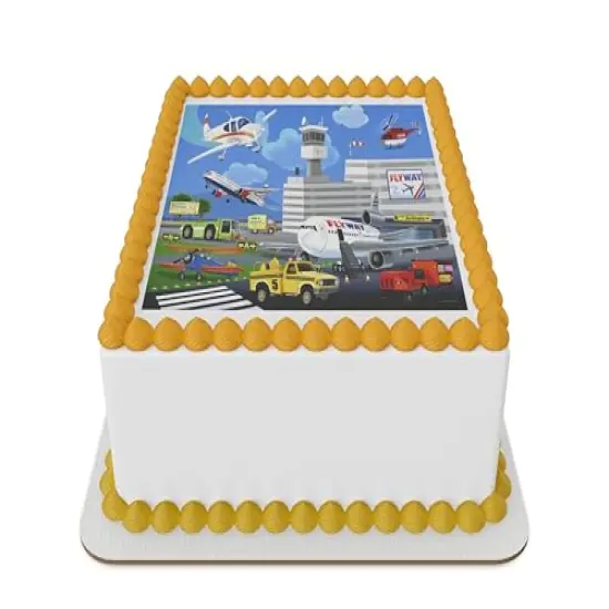 Airport airplanes Edible Icing Sheet cake topper for 1/4 Sheet cake or larger {1}