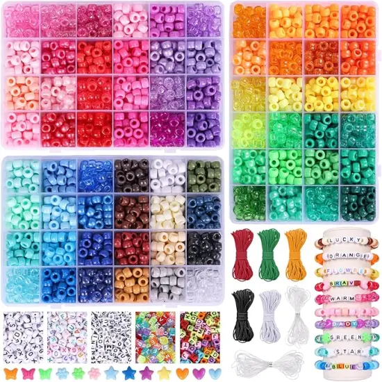 4700pcs, 72 Colors Pony Beads Rainbow Kandi Bead for Bracelets Making Kit, 3600pcs 9mm Plastic Beads and 1000pcs Letter Beads, Alphabet Beads for Bracelets Jewelry Making with Elastic Threads {2}
