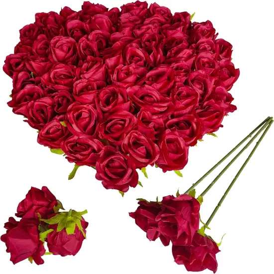 54 Pcs Fake Rose Dark Red Flower Heads for Bouquet {1}