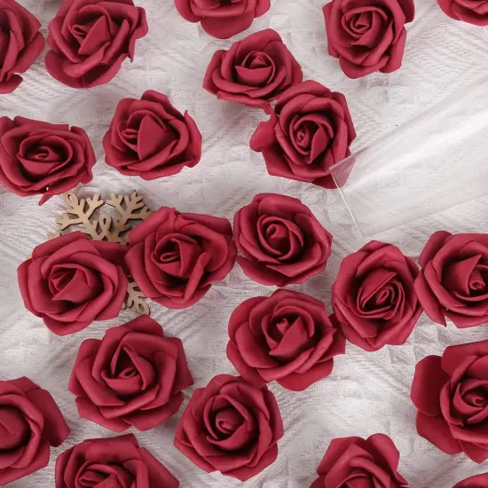 200Pcs Burgundy Foam Roses Artificial Roses Flower Heads for Crafts 1.97in {5}