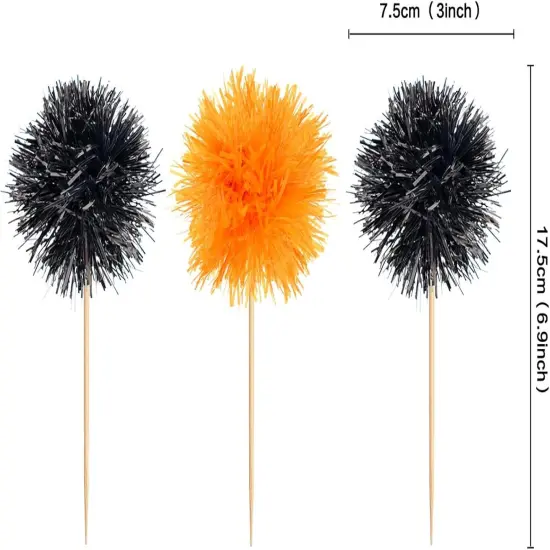 20 Pack Foil Firework Halloween Cupcake Toppers - Black Orange {5}