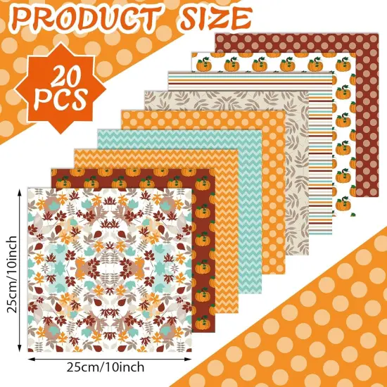 20 Pcs Fall Pumpkin Quilting Fabric Square - 10''x10'' {2}