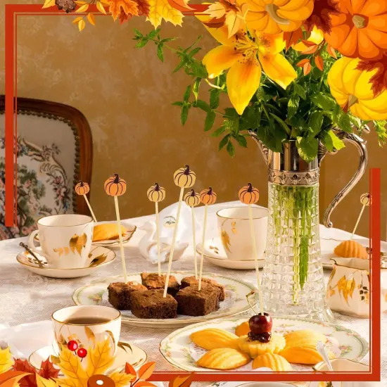 100PCS Fall Pumpkin Cocktail Picks - 4.7 Inch {5}