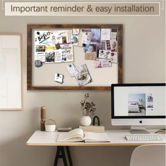 36 x 24 Inch - Rustic Wood Framed Cork Board with Linen {3}