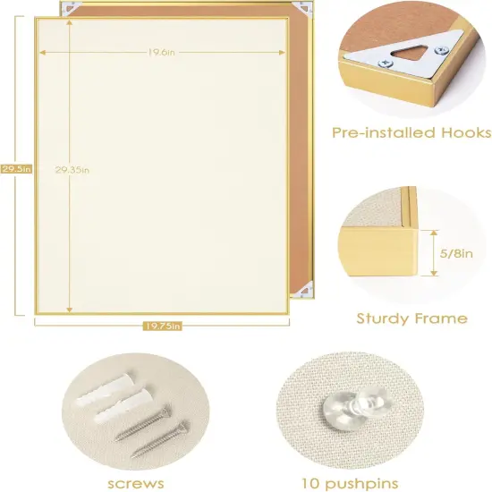 Bulletin Board with 10 Push Pins 30 x 20 inches(Oatmeal White Fabric & Golden Frame) {1}