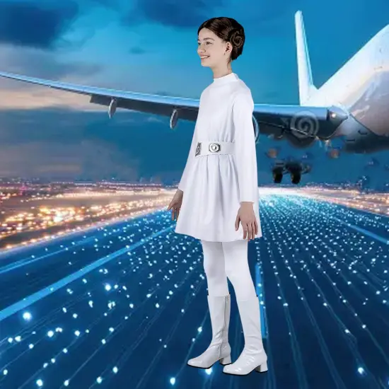 Kids Princess Leia Classic Costume, Star Wars White Dress with Belt {2}