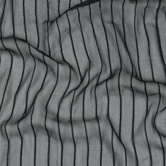 1 Yard Black Beauty Pintucked Silk Chiffon Fabric Sheer Striped Lightweight 44 inch Width {2}