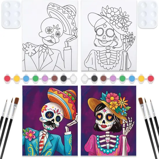 2 Pack Sip and Paint Kit for Adults Pre Drawn Canvas(Skeleton) {6}