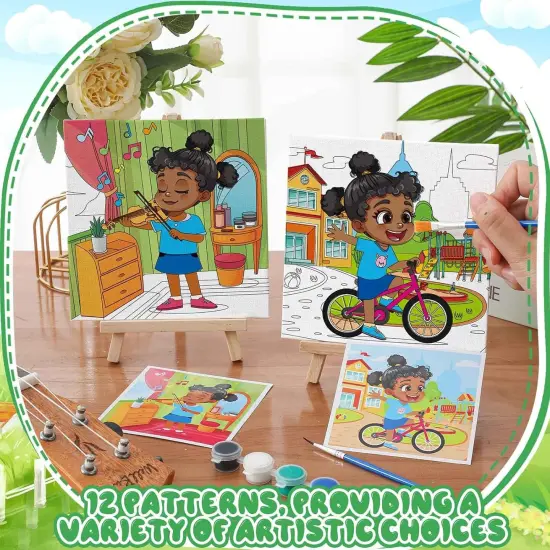 12 Sets Pre Drawn Canvas to Paint Kid Adult Stretched Coloring(Black Girl) {3}