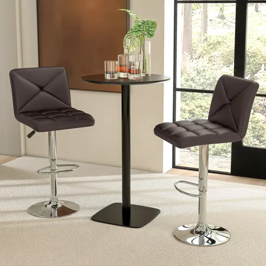 PU Leather Bar Stools Set of 2 with Backrest, Adjustable Height, Modern Design, Comfortable Seating Brown {3}