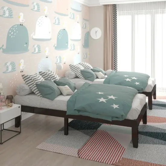 Solid Wood Twin Platform Bed with Storage Space Sturdy Frame and Noise-free Design Brown {6}