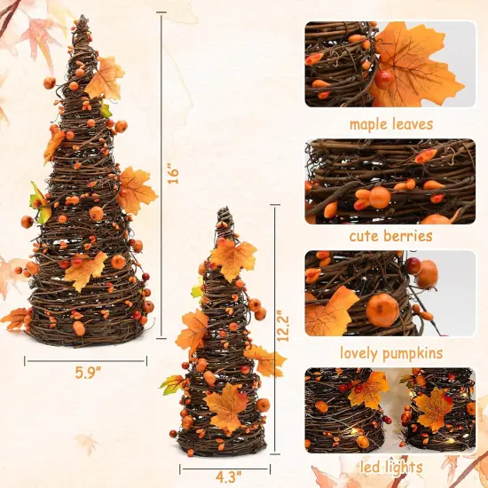 2PCS Artifical Autumn Fall Light Up Tree Decoration - 16 Inches {4}