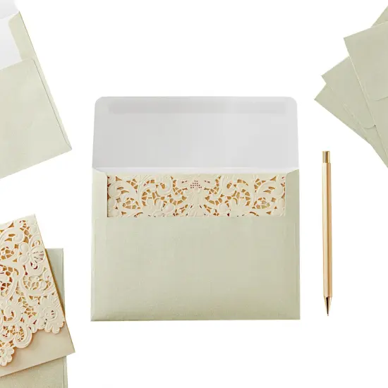 50 Pack Gold Glitter A7 Invitation Letter Envelopes for Wedding, Bulk Mailers (5x7 In) {2}