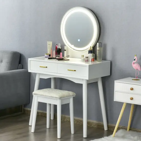 Costway Vanity Dressing Table Set Touch Screen 3 Lighting Modes Mirror Padded Stool {4}