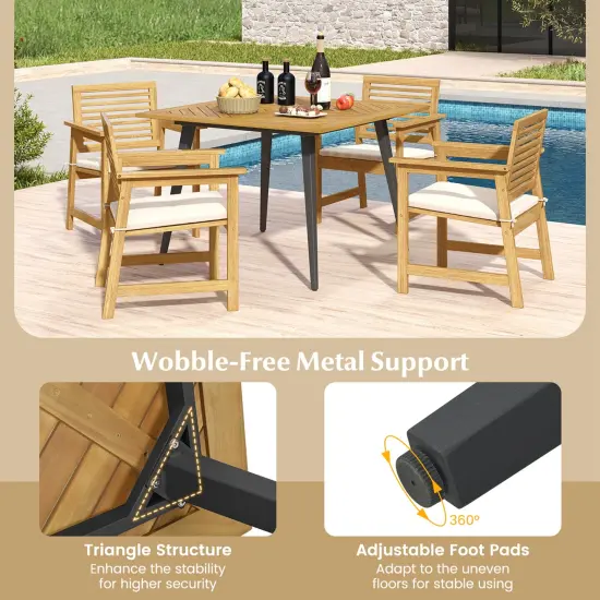 Costway 4-Person 42.5" Outdoor Dining Table with 1.9" Umbrella Hole, Adjustable Foot Pads {6}