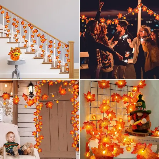3 Pack & Timer - Fall Garland with Pumpkin Lights - 30Ft 60 LED {5}
