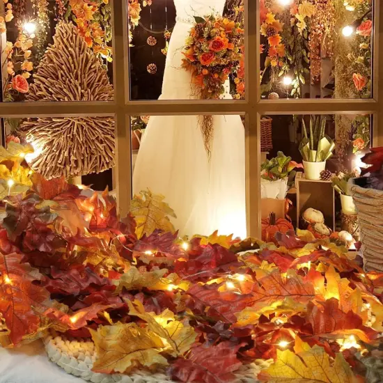 500PCS Artificial Autumn Oak Fall Leaves(5 Colors and 2 Sizes) {3}