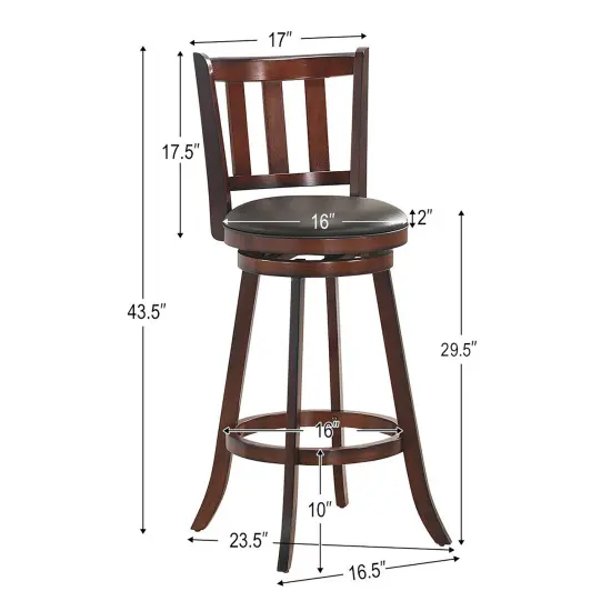 Costway Set of 2 29.5'' Swivel Bar stool Leather Padded Dining Kitchen Pub Bistro Chair High Back {5}