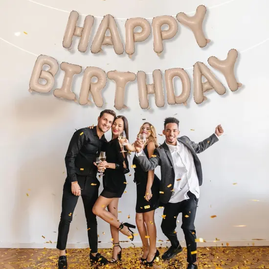 Nude Happy Birthday Balloon Banner Beige {2}