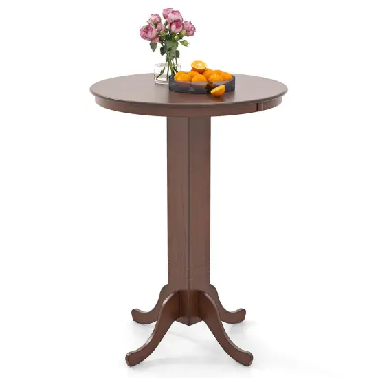 Costway 30 Inch Wood Pub Round Dining Table with Pedestal Base Kitchen Diner Table {1}