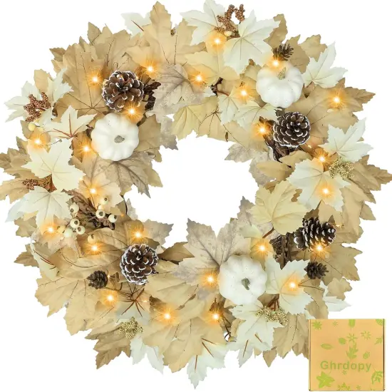 Fall Wreath with Lights 22 Inch {1}