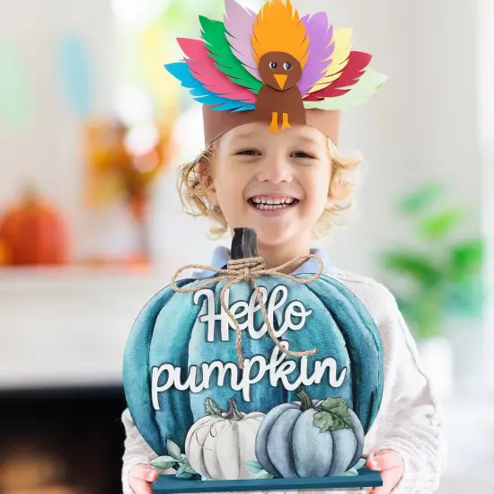 Thanksgiving Decoration Wooden Fall Hello Pumpkin Sign,11 Inch {4}