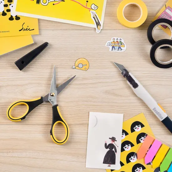 Beaditive Precision Craft Scissors - Stainless Steel Paper Crafting Scissors With Safety Cap - Ultra Sharp Blades & Non-Slip TPR Handles - Adult & Kid Scrapbooking Scissors For Home, Office, School {2}