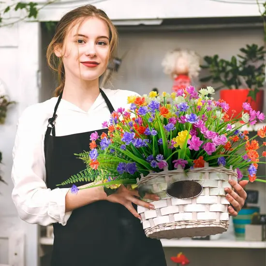 12 Bundles Summer Potted Plants Artificial Flowers for Outdoor UV Resistant Plastic Plants Fake Flowers {2}