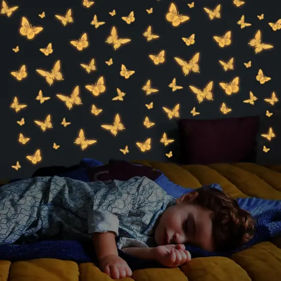 Glow in The Dark 3D Butterfly 24 Pcs 3 Sizes, Luminous Butterfly Stickers for Ceiling or Wall, Glow in The Dark Party Supplies, Removable Luminous Stickers for Kids Babys Nursery (Orange) {2}