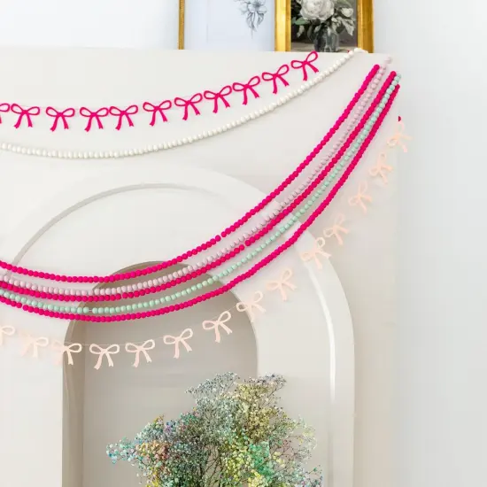 Pink Mini Felt Ball Garland Pom Pom Garland, 6 Feet 115 Wool Balls Bunting for Party Decor, Tree Decor, Easter Banner, Spring Bridal and Baby Showers. (Pink) {2}