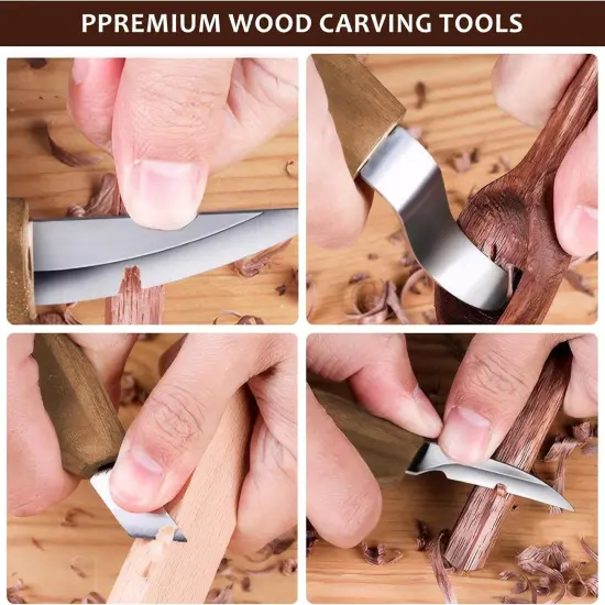17Pcs Wood Carving Tools Kit - Beginner's Wood Whittling Set with 6Pcs Carbon Steel Knife, Gloves, Knife Sharpener for Spoon, Bowl, Kuksa Cup {4}