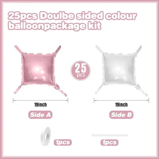 Pearl Pink and White Double Sided Square Foil Balloons Wall,19 Inches {3}