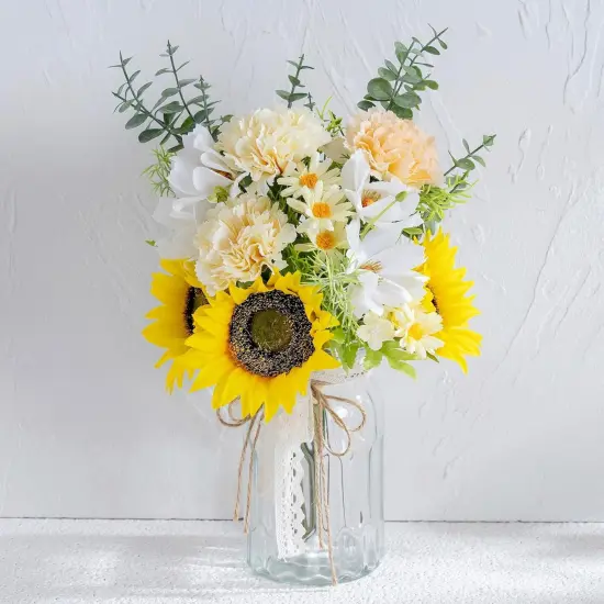 Fake Flowers Spring Artificial Sunflowers with Vase Centerpiece Table Decoration {1}