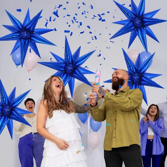 72 Pcs Star Balloons Foil Explosion Balloons Magic 12 Point Star Cone Balloon Arch Garlands Large for Birthday Wedding Anniversary Graduation Halloween Party Decorations Backdrops (Blue) {4}