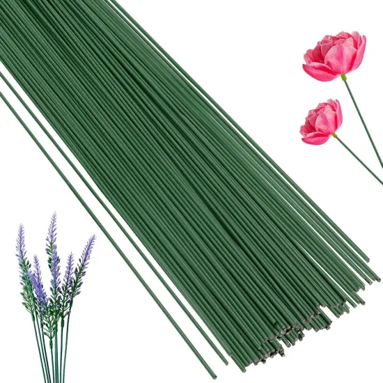 100 Pcs Floral Stems Wire for Paper Flower,14 Inch 2 Gauge Dark Green Floral Stem Wire,Crafting Floral Stem for Flower Arrangements DIY,Bouquet Stem Wrapping and Crafts {5}