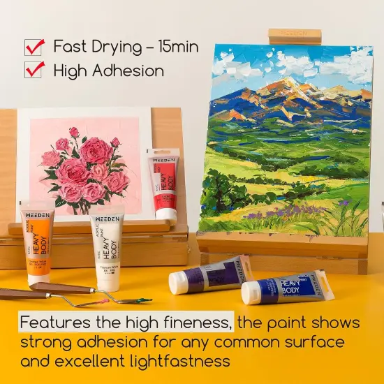 Heavy Body Acrylic Paint - Basic 12 x 60ml (2 oz) Color Paint Set for Adults - Rich Pigment Art Craft Paints for Fabric Rock Canvases {5}
