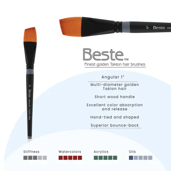Creative Mark Beste Golden Taklon Angular, 1" Artist Paint Brush, Professional Watercolor Brushes, For Acrylic Painting, Short Handle, Sharp Edges, Hand-Tied & Shaped {3}