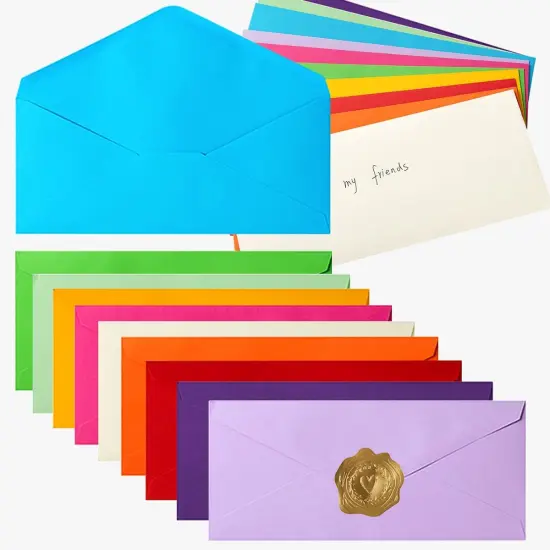 50 Pack #10 Business Envelopes Standard V Flap Invoices Envelopes for Office Checks, Business Letterhead, Letter Mailing 4.13 x 9.49 Inches (10 Colors) {1}