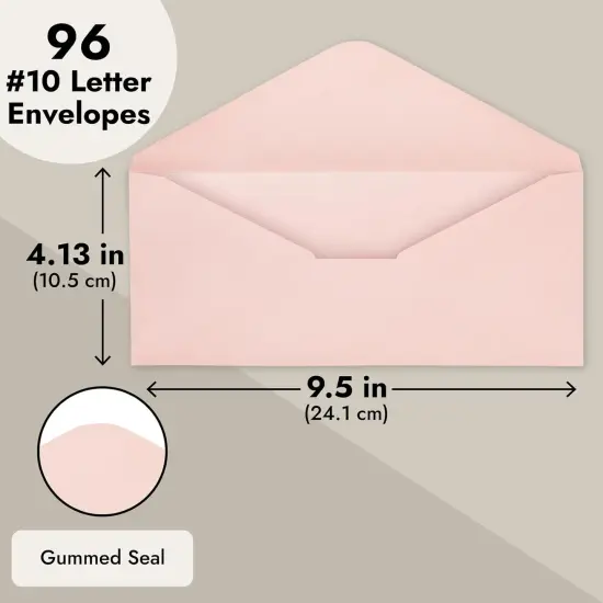96-Pack #10 Blush Pink Envelopes Bulk with Gummed Seal and V-Flap for Party Invitations, Mailing Business Letters, Checks, Invoices, Baby Showers, Banquets, Weddings (4 1/8 x 9 1/2 Inch) {3}