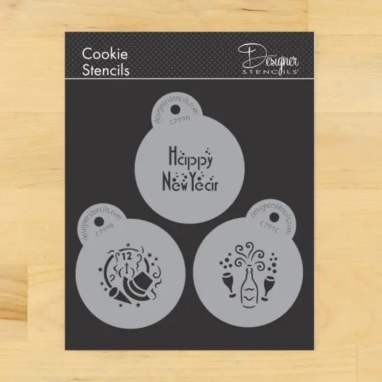 Mini Happy New Year Cookie & Cupcake Stencil Set | C799 by Designer Stencils | Cookie Decorating Tools | Baking Stencils for Royal Icing, Airbrush, Dusting Powder | Reusable Plastic Food Grade Stencil for Cookies | Easy to Use & Clean Cookie Stencil {1}