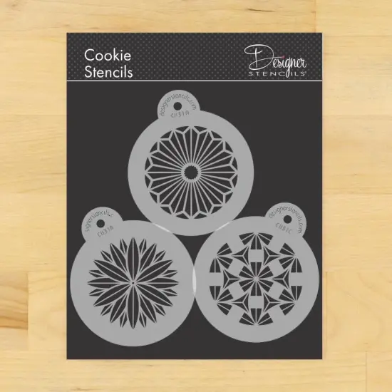 Retro Circle Cookie Stencil Set | C831 by Designer Stencils | Cookie Decorating Tools | Baking Stencils for Royal Icing, Airbrush, Dusting Powder | Reusable Plastic Food Grade Stencil for Cookies | Easy to Use & Clean Cookie Stencil {1}