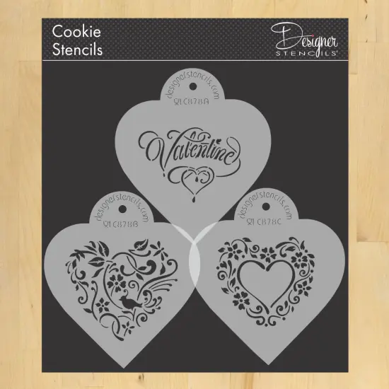 Be My Valentine Heart Cookie Stencil Set | C878 by Designer Stencils | Cookie Decorating Tools | Baking Stencils for Royal Icing, Airbrush, Dusting Powder | Reusable Plastic Food Grade Stencil for Cookies | Easy to Use & Clean Cookie Stencil {1}