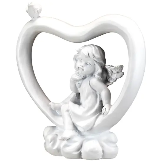 Northlight Cherub Heart with Bird Decoration - 7" - White {6}