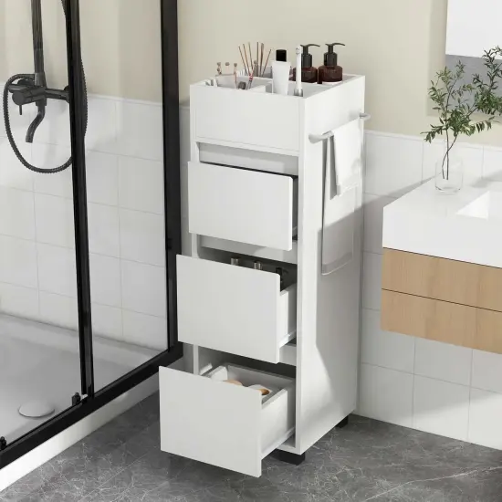 Costway Bathroom Floor Cabinet with 3 Drawers 4 Compartments 2-Side Available Towel Shelf White {2}