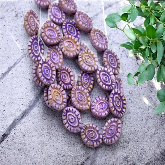 *10* 14x11mm Purple Washed Opaque Matte Purple Picasso Mystic Eye Beads {2}