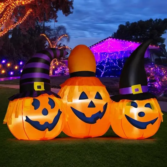 GOOSH 6.5 FT Halloween Inflatables Pumpkin Combo with Wizard hat Blow Up Yard Decoration with LED Lights Built-in {3}
