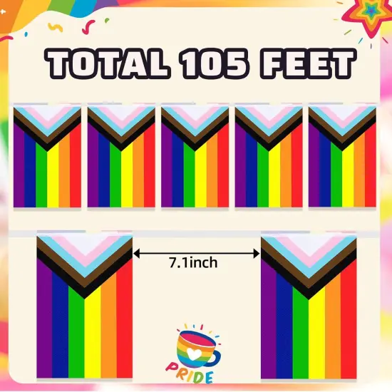 100 Pcs Progress Pride Flags Banner, 105 Feet Gay Rainbow Banner String Lesbian Pansexual Bisexual LGBTQ Pennant Flags Bunting for Home Garden Bars Pride Month LGBT Party Decorations {5}