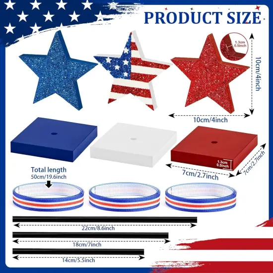 3 Pieces Independence Day Table Decorations Wood Star Set, Patriotic Tiered Tray Decor,Rustic Table Decorations {2}